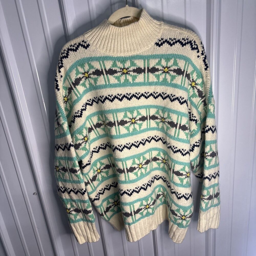 American Eagle Womens Mock Neck Fair Isle Sweater Festive Preppy Casual Size L